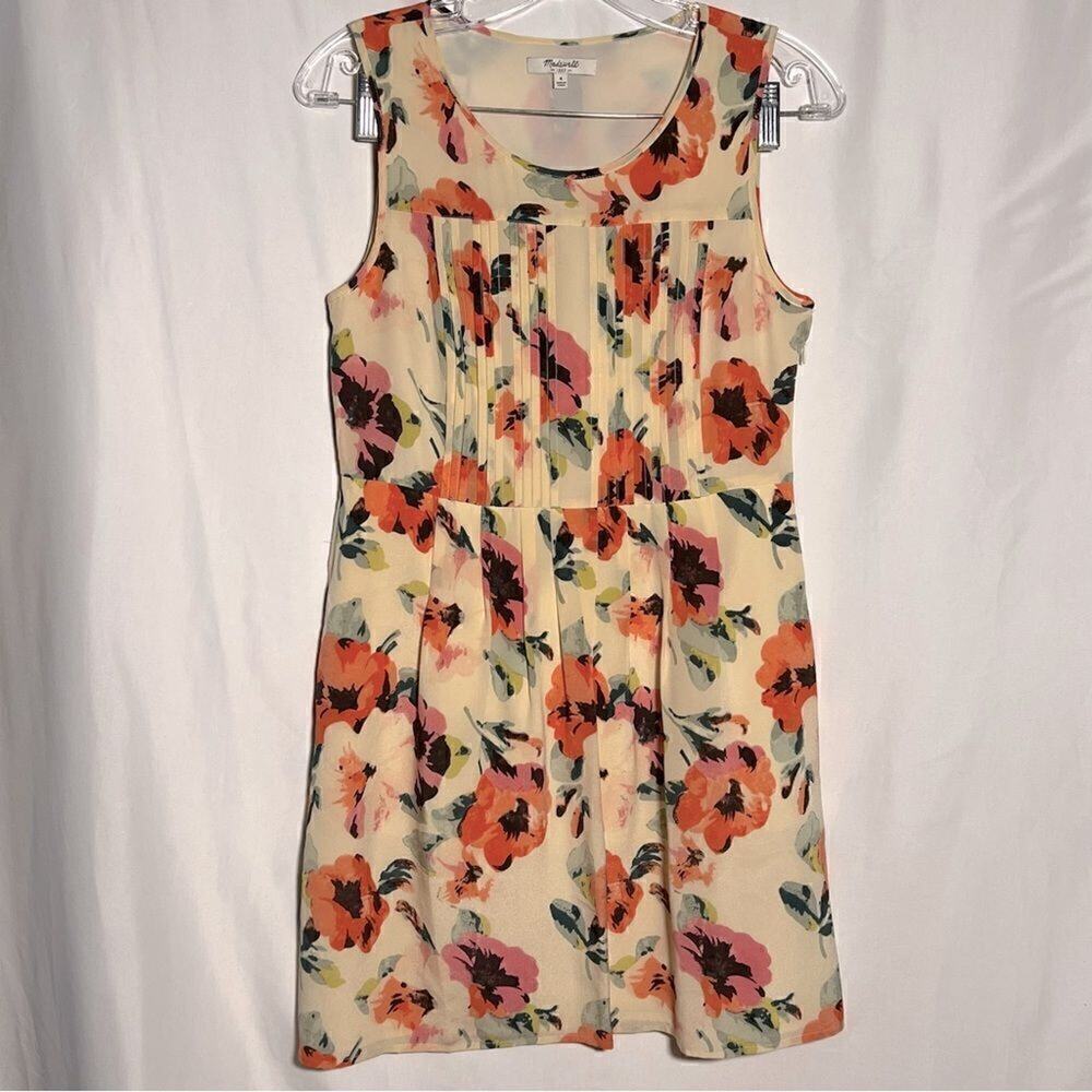 Madewell Tea Rose Silk‎ Floral Pleated Dress Sleeveless Womens 4 39145